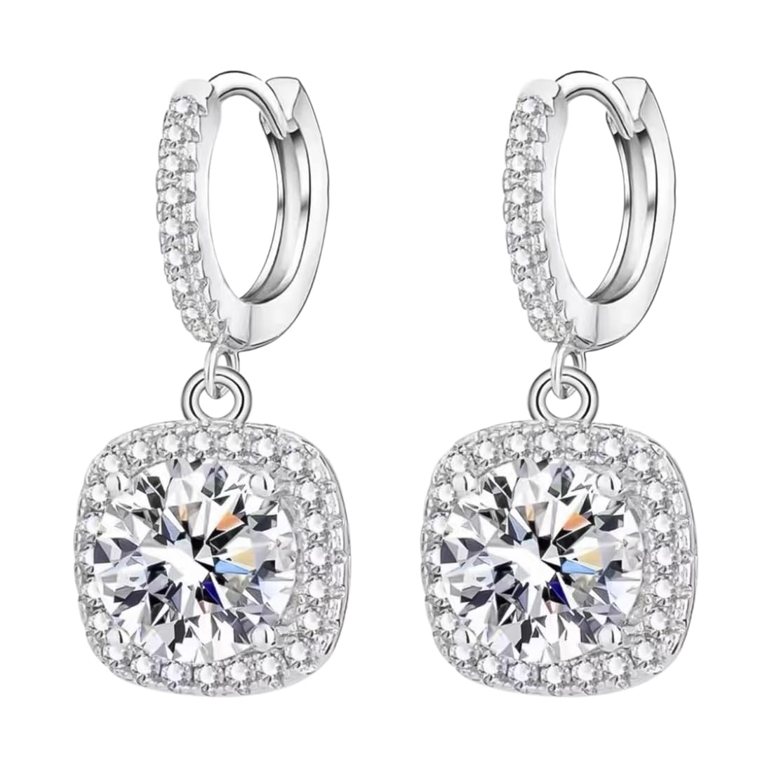 GIRIOIZ High-Carbon Diamond Hoop Earrings for Women Sterling Silver Cuff Earrings Drop Huggie Stud Halo Earrings with 18K (White2)