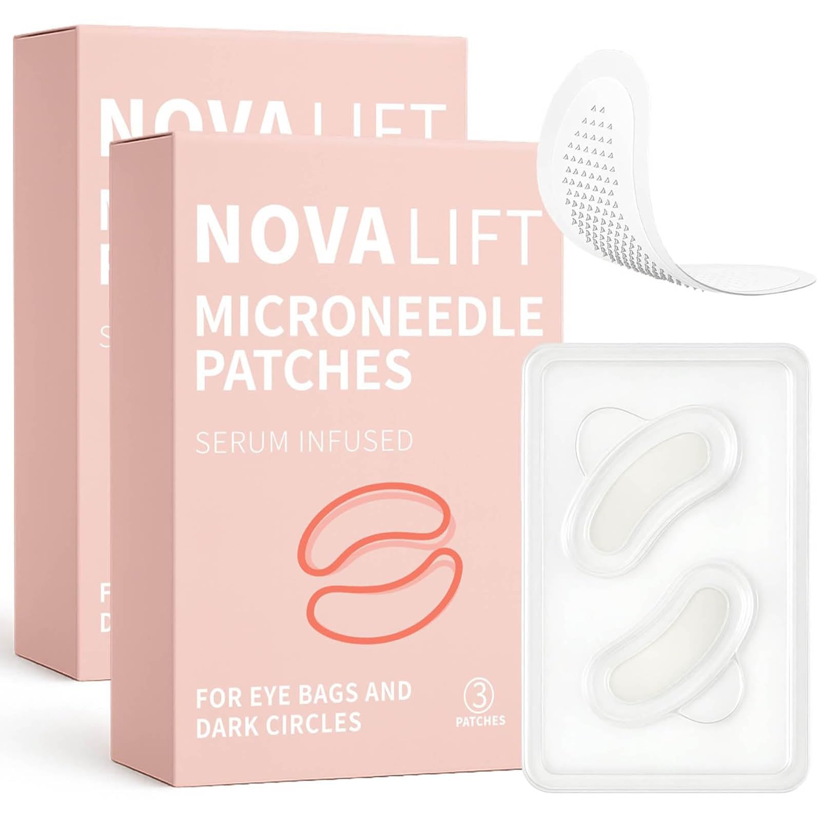 NOVALIFT Kunnozz Micro Eye Patches, Under Eye Patch for Puffy Eyes and Dark Circles, Smile Line Patches, Forehead Hydrating Anti-Wrinkle Masks for Women, 2 Boxes (3 Pairs Each)