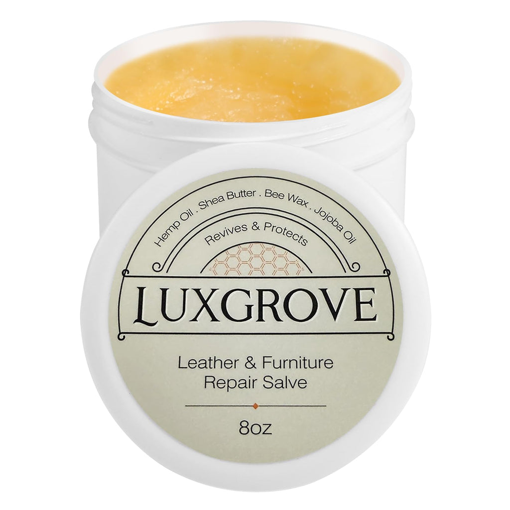 LUXGROVE® Leather & Furniture Repair Salve- Polisher, Leather Cleaner and Conditioner for Furniture - UV Protectants Help Prevent Cracking or Fading, for Car Seat, Couch, Shoe, Purse, Boot - 8oz