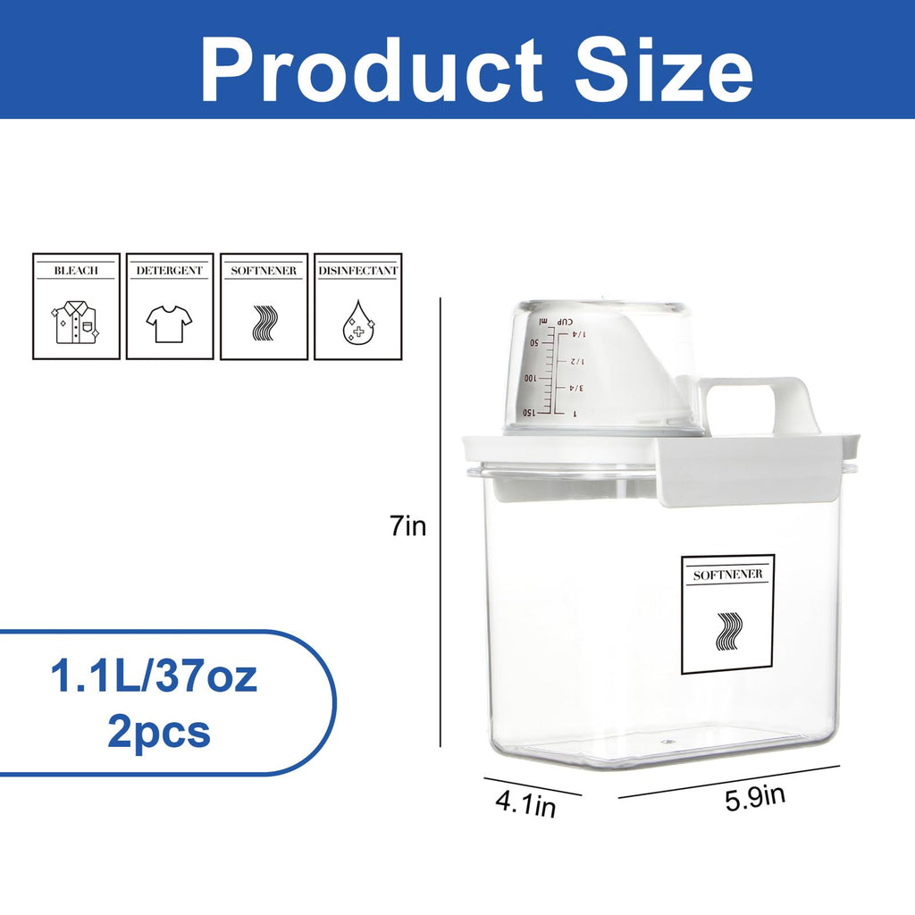 Bronkeeper Laundry Detergent Dispenser, Liquid Laundry Container & Powder Soap Dispenser, 2 Pack Plastic Laundry Storage for Laundry Room Organization, Fabric Softener Dispenser (1.1L)