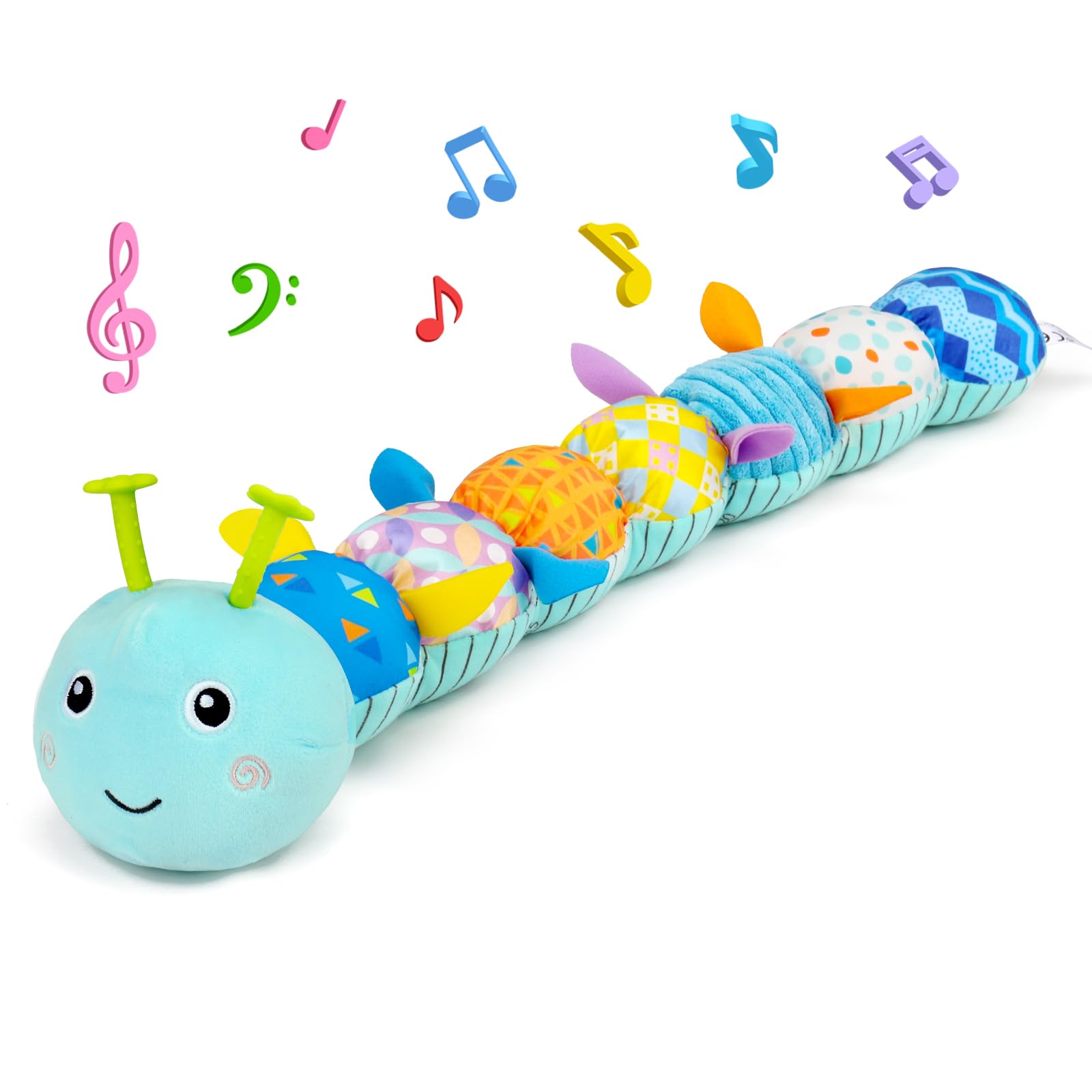 Baby Tummy Time Toys 0-6 Month Musical Stuffed Animal Plush Caterpillar Toy for Infant 6-12 Month Teething Sensory Toy with Crinkle Rattle for Babies 0-3-6 Month Newborn Boy Girl Birthday Gift 1