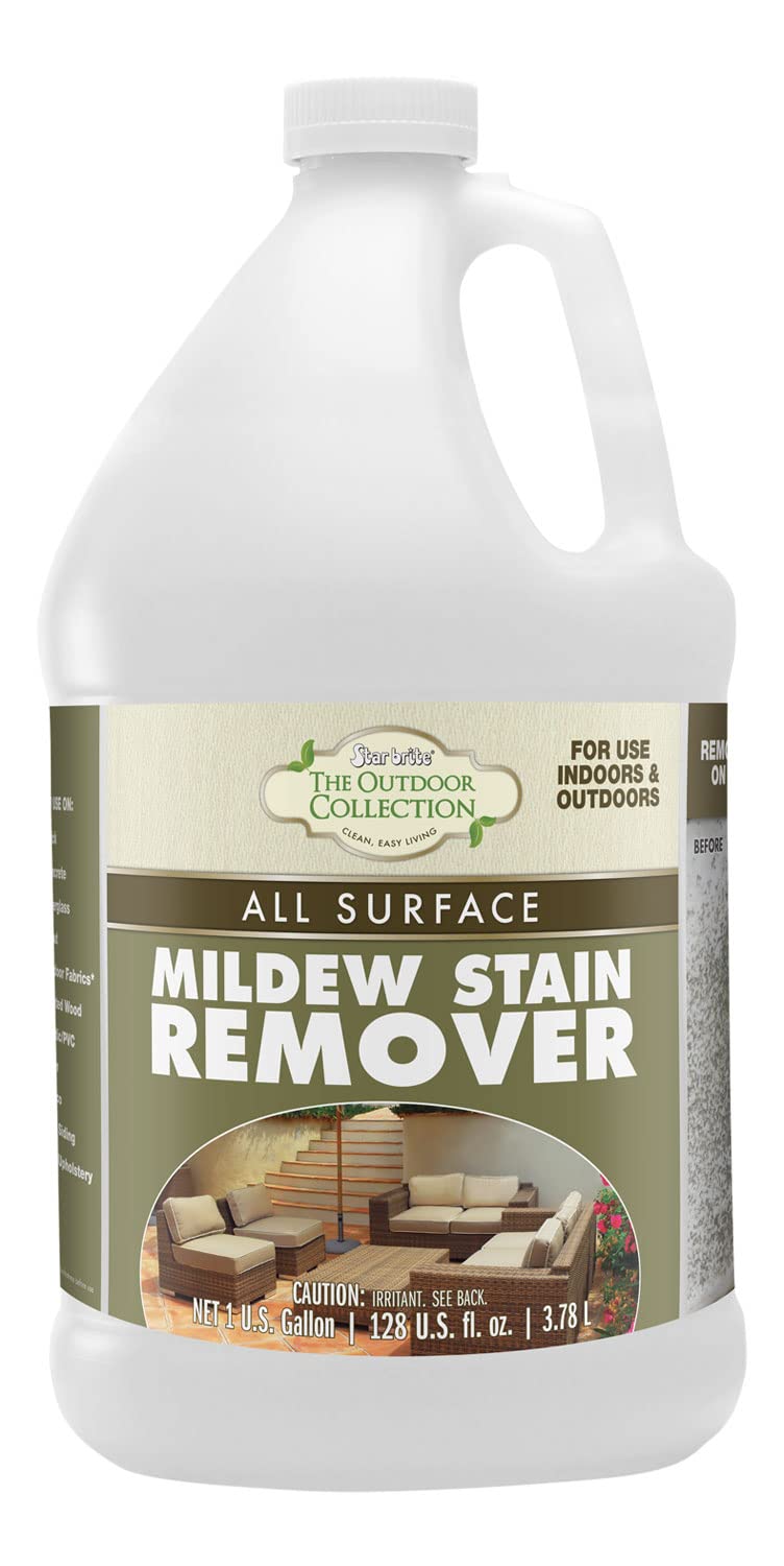 STAR BRITE O/C Mildew Stain Remover - Professional Strength, Quick-Acting, Multi-Surface Cleaner for Outdoor Furniture, Vinyl & Grout - 1 Gallon (054400)