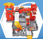 Portable Suitcase Fire Control Center Parking Lot Toys Simulate Fire, Playset with Garage Car Wash, Lift and More to Kids Age 3 4 5 Years.