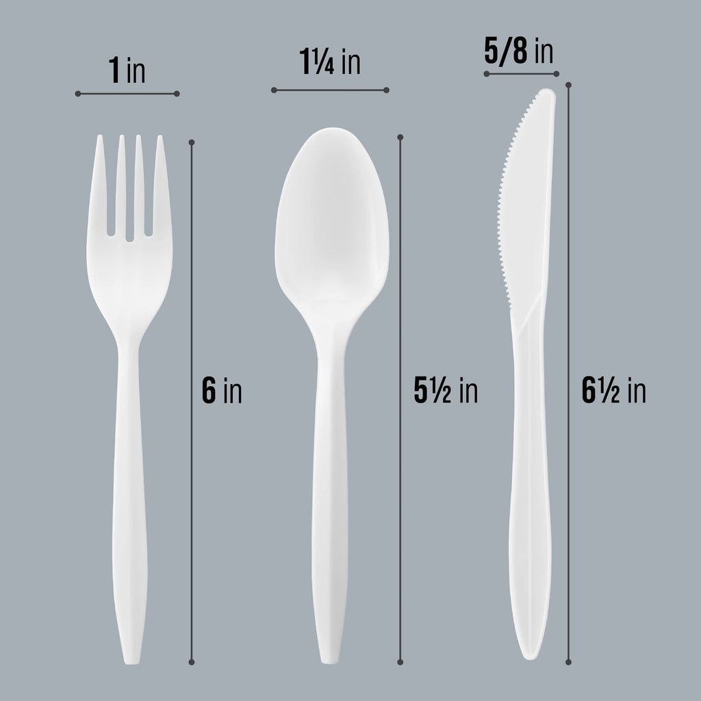 Plasticpro Cutlery Plastic Combo Sets Medium Weight Disposable Silverware White (1000 Count)
