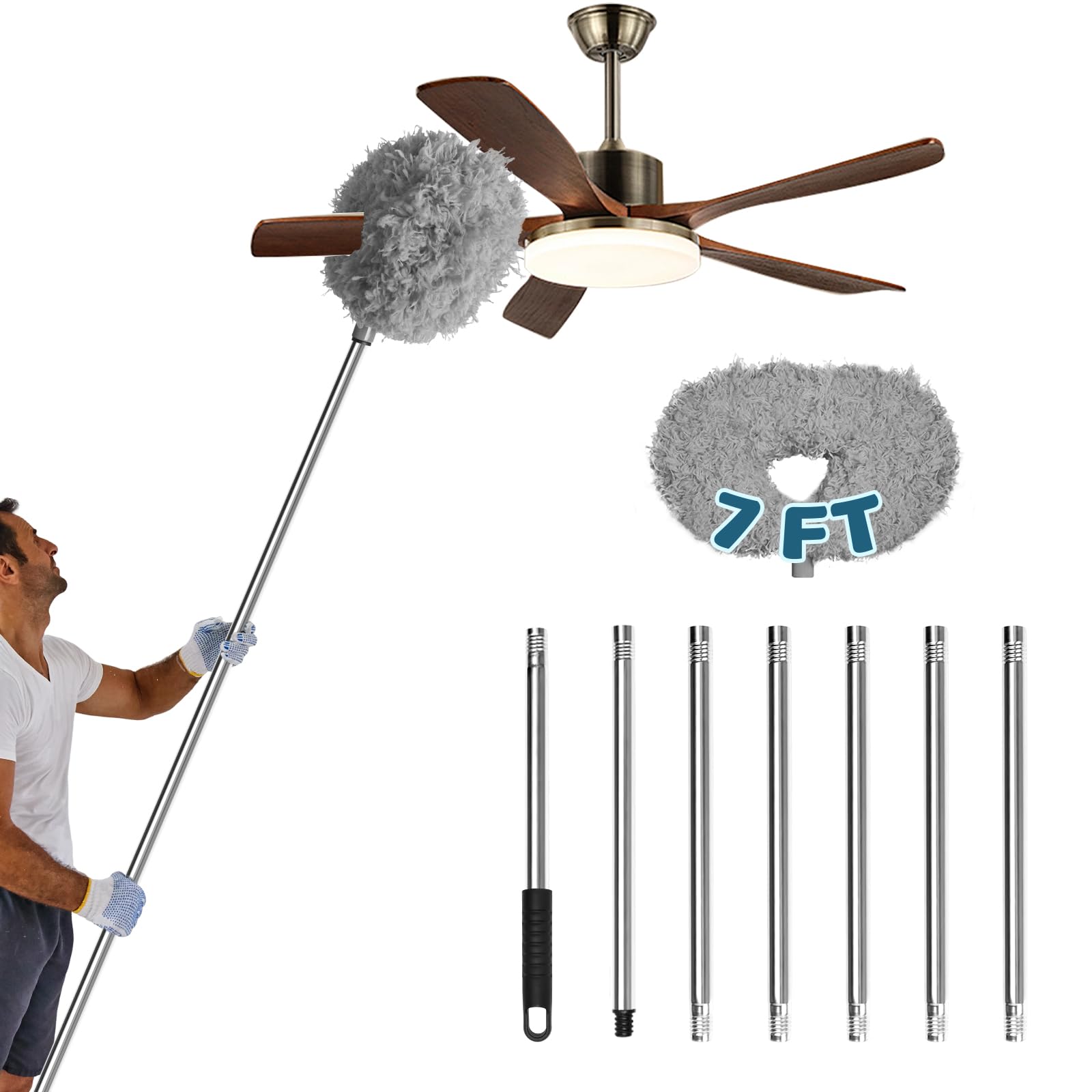 Storystore Ceiling Fan Cleaner Duster - Adjustable Duster with Extension Pole,Dusters for Cleaning Fan Blade, Walls and Cobweb (7FT/Grey)