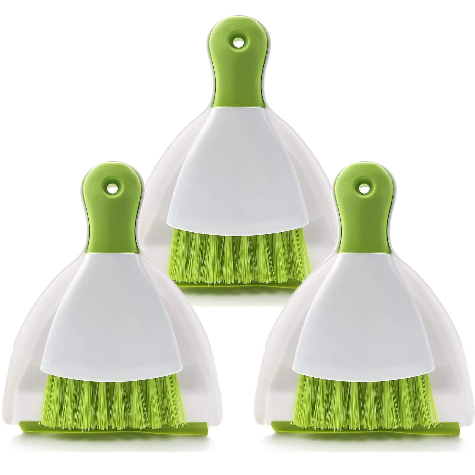 Small Hand Dust Pan and Brush - Small Broom and Dustpan Set, Mini Broom and Dustpan, Compact Dustpans and Brush for Home Cleaning, Sofa, Desk, Guinea Pig Cage, Cat Litter, etc. (Green 3 Set)