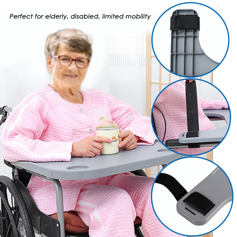 Wheelchair Tray Table - Removable Wheelchair Desk Lap Board Eating Aid for Nursing Patient, Fits Wheelchair Arms of Distance 18" - 20" (Grey)