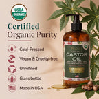 USDA Organic Castor Oil, 100% Pure Cold-Pressed Hexane-Free, 16 Oz