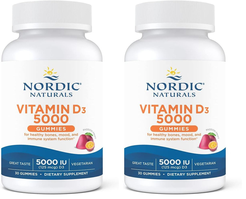 Nordic Naturals Vitamin D3 5000 Gummies, Passion Fruit - 30 Gummies - Support for Healthy Bones, Mood, & Immune System - Vegetarian - Non-GMO - 30 Servings (Pack of 2)