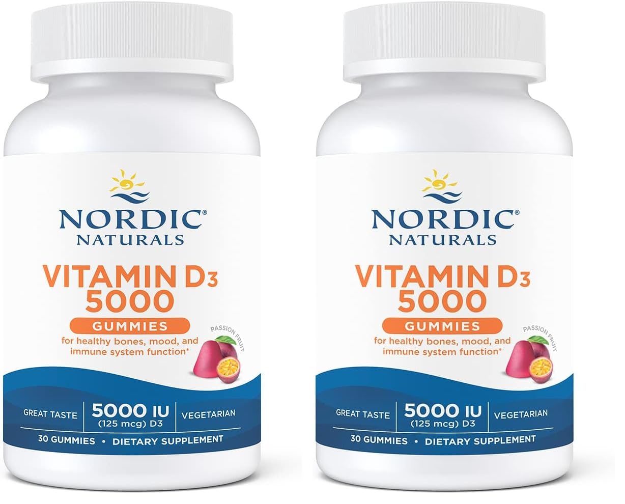 Nordic Naturals Vitamin D3 5000 Gummies, Passion Fruit - 30 Gummies - Support for Healthy Bones, Mood, & Immune System - Vegetarian - Non-GMO - 30 Servings (Pack of 2)