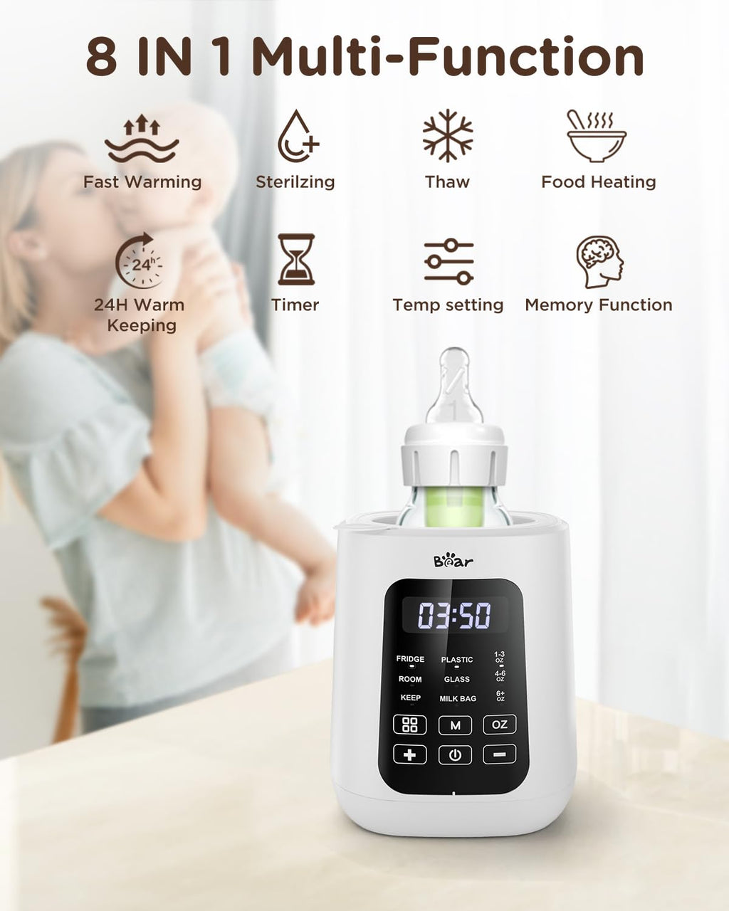 Bear Baby Bottle Warmer, Fast Warming Breast Milk Formula, White