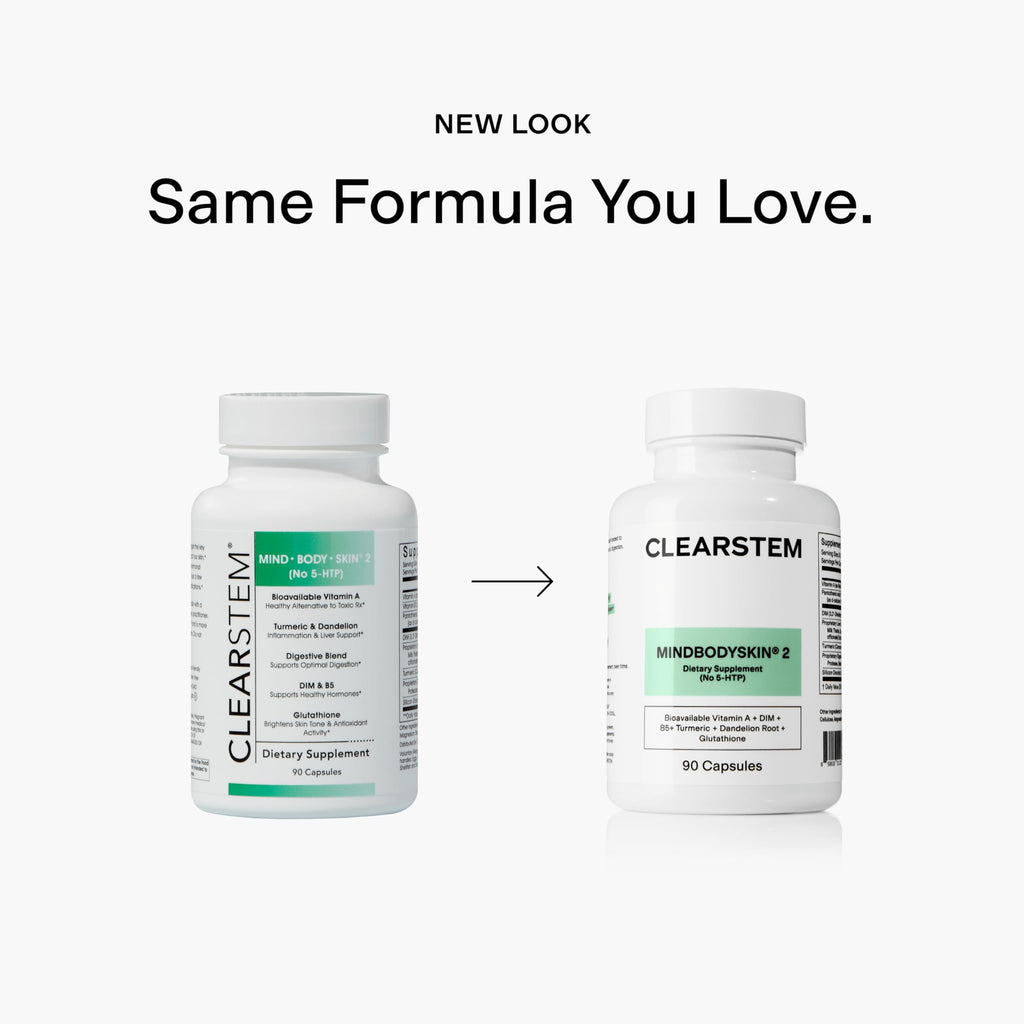 CLEARSTEM - MINDBODYSKIN Hormonal Acne Supplement (No 5-HTP) - Natural DIM Supplement - Skin Care Vitamins - Hormone Balance, Antioxidants - Gluten Free, Cruelty Free - 30 Servings, 90 Capsules