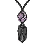 Handmade Raw Black Tourmaline & Amethyst Necklace – Macramé Crystal Pendant for Spiritual Balance, Grounding & Everyday Energy Gift for Men, Women