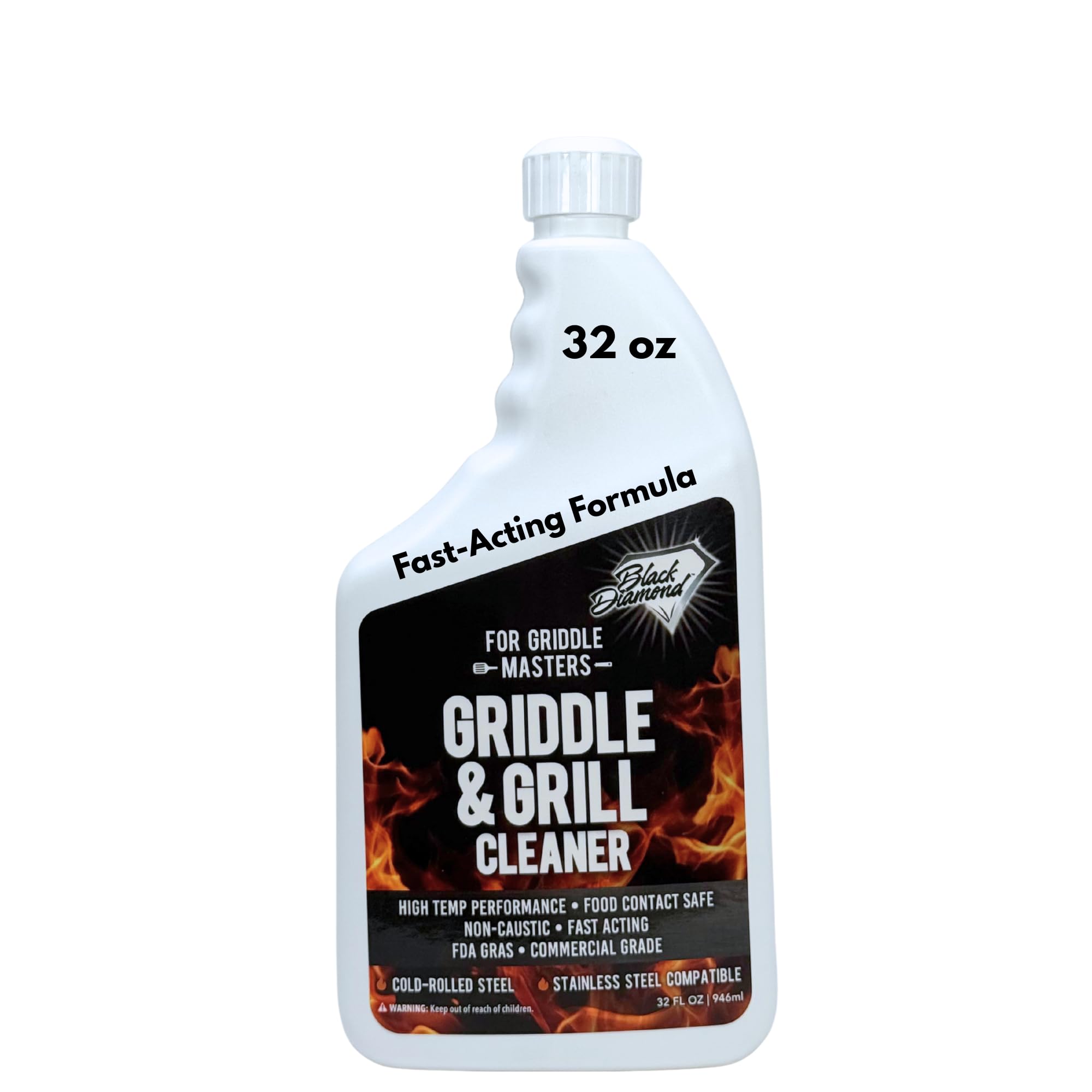 Black Diamond Stoneworks Griddle & Grill Cleaner – Flat Top Griddle Cleaner, Non-Caustic, Food-Contact Safe, Unscented, Residue-Free, Stainless & Cold-Rolled Steel, 32 fl oz (32)