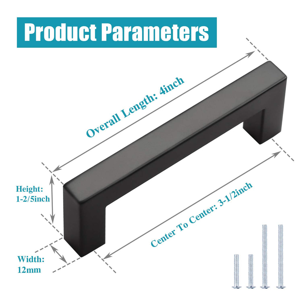 KNOBWELL 6 Pack 3-1/2 inch Black Kitchen Cabinet Door Handles, Stainless Steel T Bar Dresser Drawer Pulls - Hole Centers 3.5 inch(90mm), Overall Length 4 inch