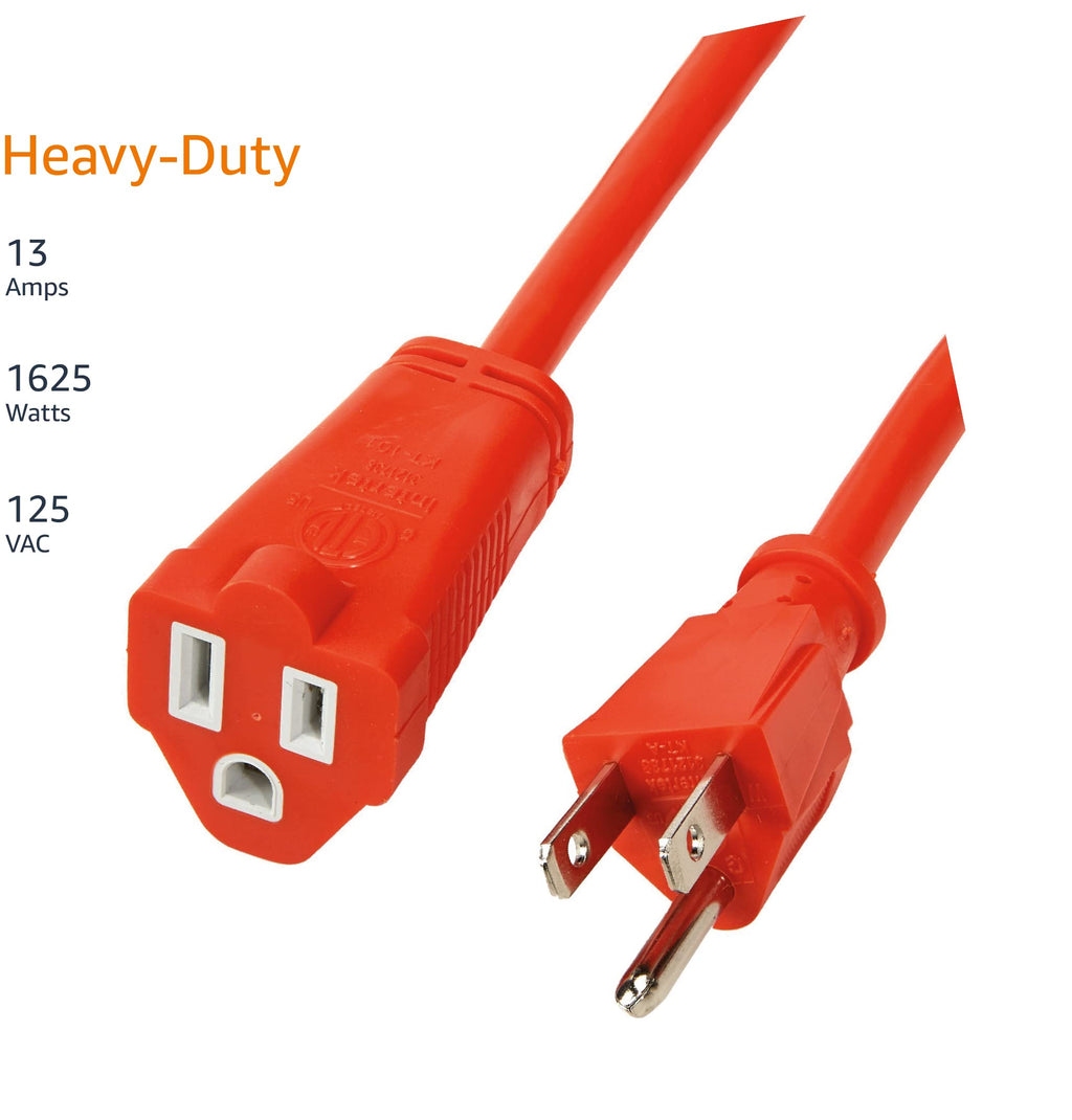 Amazon Basics 50-Foot 3-Prong Indoor/Outdoor Extension Cord, Heavy-Duty, 13 Amps, 1625 Watts, 125 VAC, Orange