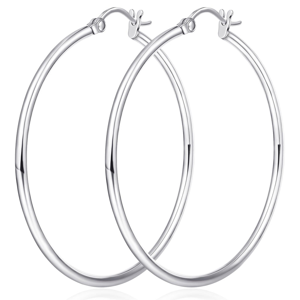 Limerencia Large Titanium Hoop Earrings for Women Hypoallergenic Thin Round Earrings F136 Implant Grade Titanium Hoops for Sensitive Ears(40mm Shiny Grey)