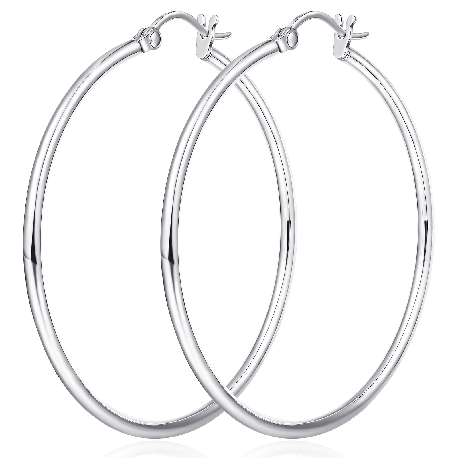 Limerencia Large Titanium Hoop Earrings for Women Hypoallergenic Thin Round Earrings F136 Implant Grade Titanium Hoops for Sensitive Ears(40mm Shiny Grey)
