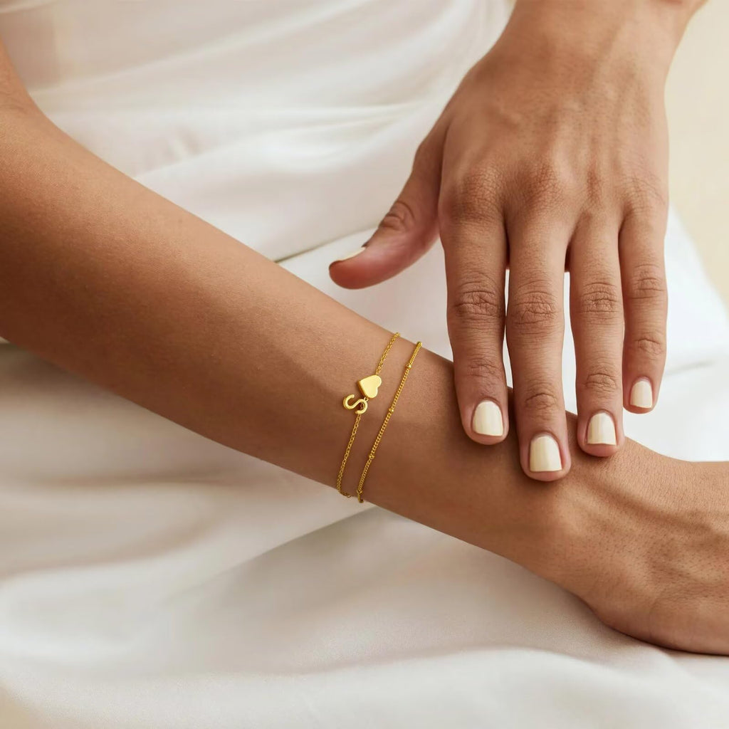 M MOOHAM Bracelets for Women, 14K Gold Plated Initial S Bracelet Jewelry