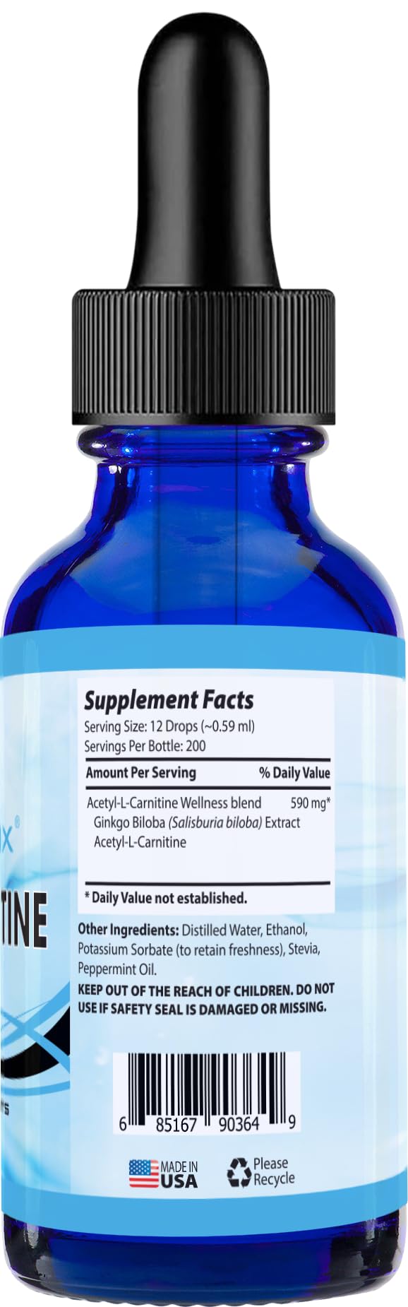 Absonutrix Acetyl L-Carnitine, 593mg per Serving, 200 Potent Servings, Quick Absorption Liquid Drops, Gluten-Free, Third-Party Tested, GMP-Certified, Non-GMO, Made in USA