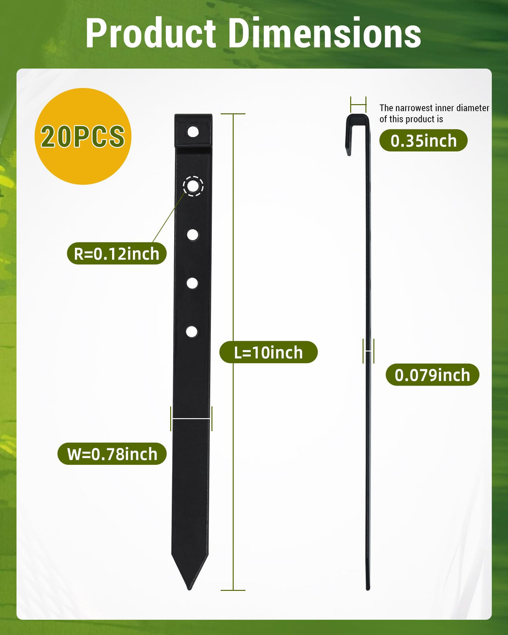 20Pcs Landscape Edging Garden Stakes,10 Inch Metal Garden Stakes,Fence Stakes,Metal Stakes for Edging,Terrace Board,Grass Barrier,Garden Edging Coil (Black)