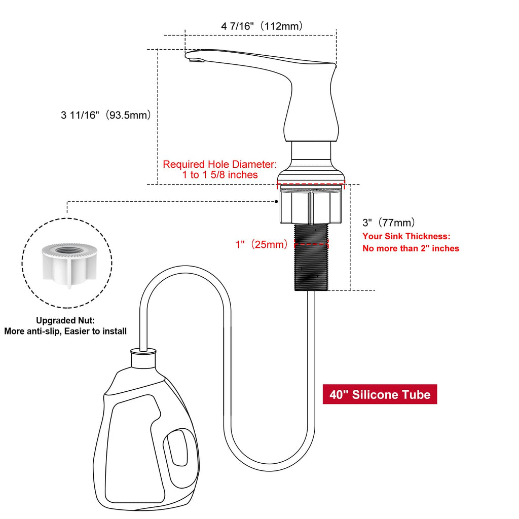 GAGALIFE Kitchen Sink Soap Dispenser Brushed Nickel, Under Sink Soap Dispenser with 40" Silicone Extension Tube, Say Goodbye to Frequent Refills