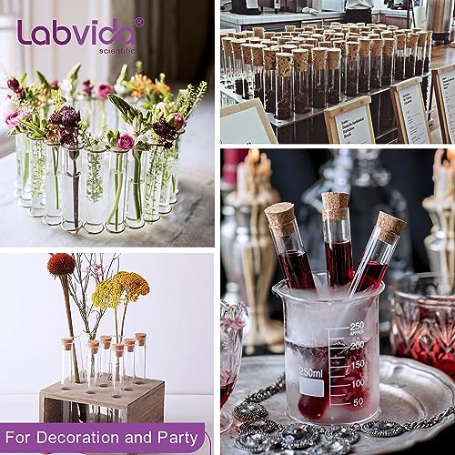 50-Pack 16ml(0.54oz) Glass Test Tubes - 20x100mm, Round Bottom, with Cork Stoppers & Brush. Ideal for Lab Experiments, Plant Propagation, Storage (Candies, Spices), Bath Salts, Home Decor