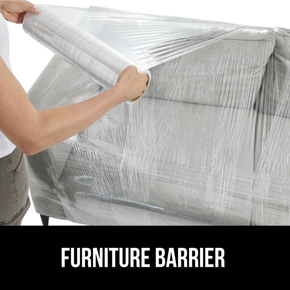 GORILLA GRIP 500% Stretch Film Heavy Duty Plastic, 1200ft Shrink Wrap Roll 17" Puncture Resistant, Industrial Strength for Shipping, Pallet Storing, Moving, Packing Furniture Protection 1 Pack Clear