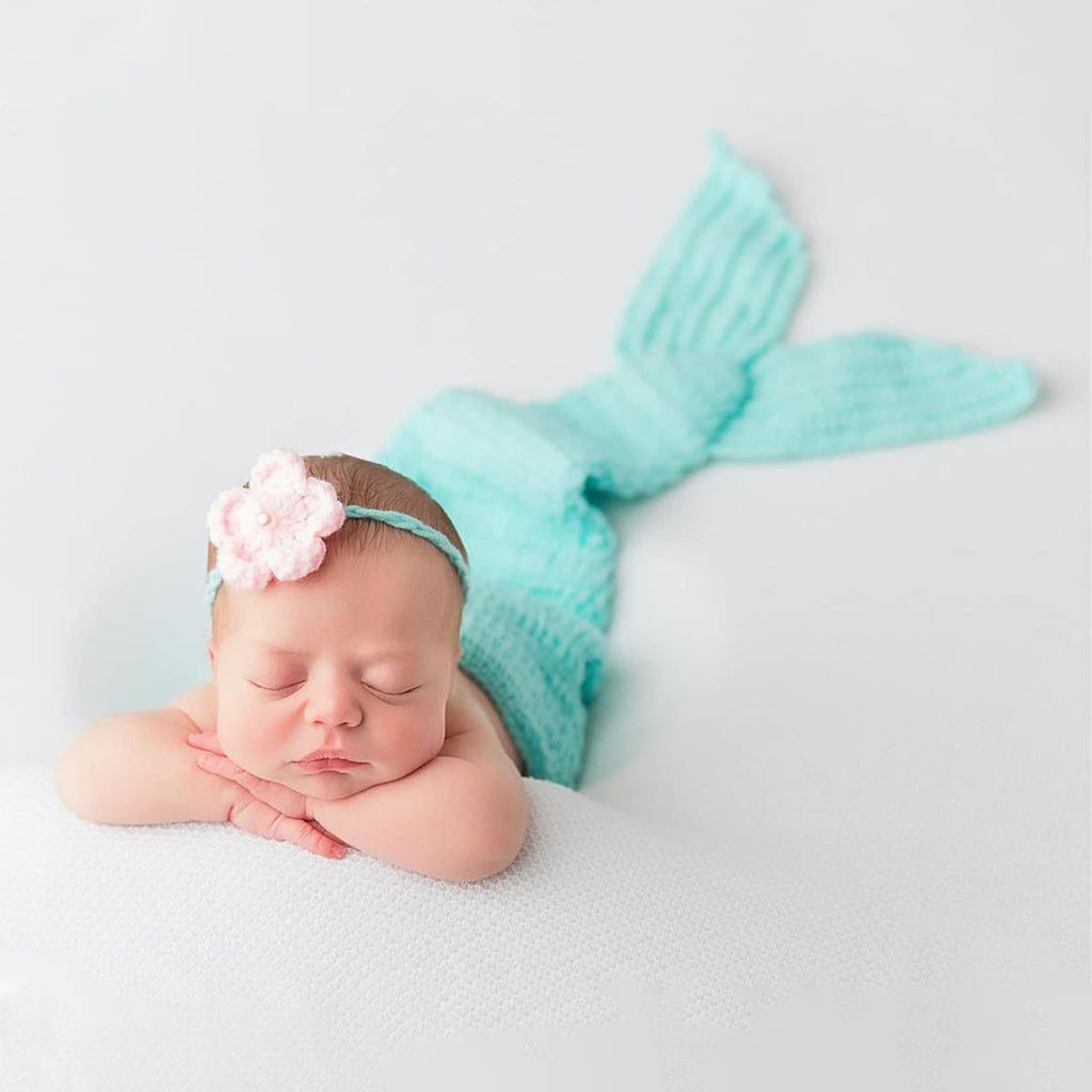Newborn Photography Props Baby Crochet Mermaid Outfit Tail Headband Bra