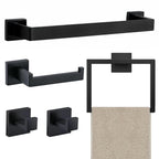 JOPOFI 5 Piece Bathroom Towel Bar Set - Thicken Stainless Steel Bath Towel Holder, 15.7 Inch Towel Racks for Bathroom Wall Mounted, Bathroom Hardware Accessories Set - Matte Black