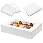 Mefleet 6pcs 19x14x4 Half Sheet Cake Boxes with 6pcs Cake Boards Rectangle 1/2 Sheet Bakery Boxes with Window for Pastry Baking Cake, Cupcakes, Donuts, Cookies, Pie Treat Packaging White Large