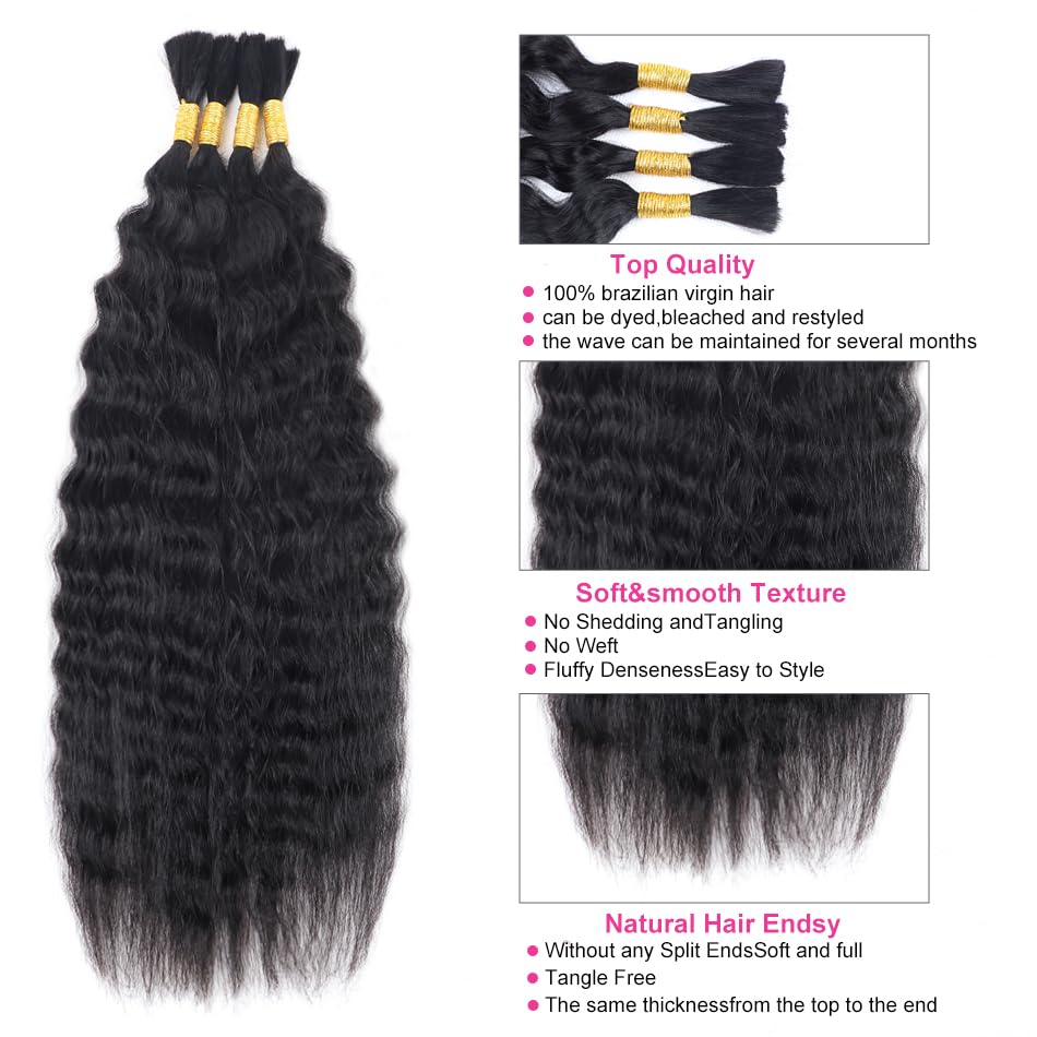 Super Wave Bulk Human Hair For Braiding No Weft 100g (1Pack-4PCS) Wet and Wavy Human Braiding Hair 100% Virgin Human Hair Super French Human Bulk Hair For Boho Braids (Super Bulk 20 Inch)