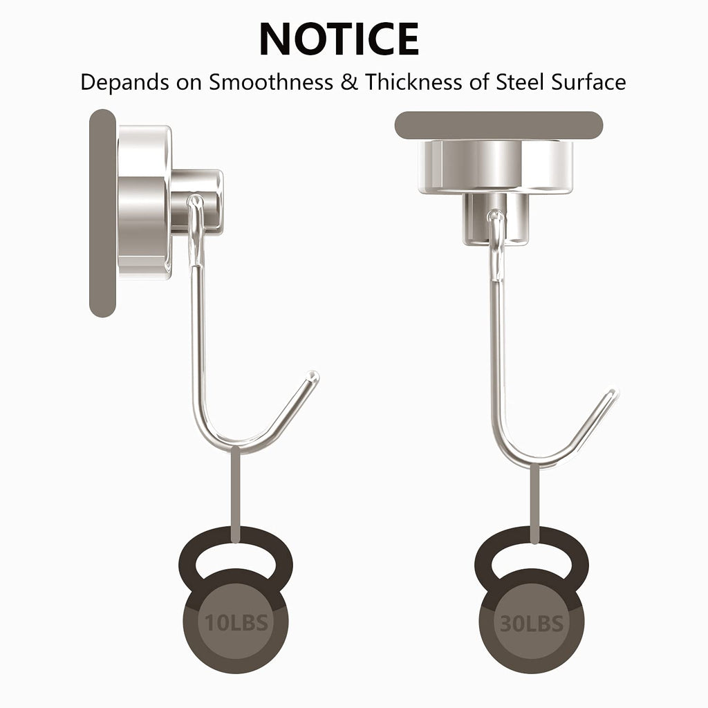 Tohoer Magnetic Hooks, Neodymium Magnets Hook Heavy Duty 30LBS with Rust Proof for Fridge, Refrigerator, Oven, Grill, BBQ, Key, Tools Holder, Utensil, Kitchen, Outdoor, Magnet for Hanging Wreaths