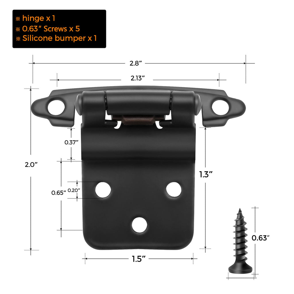 Ravinte 3/8" Inset Matte Black Cabinet Hinges 60 Pack (30 Pairs)