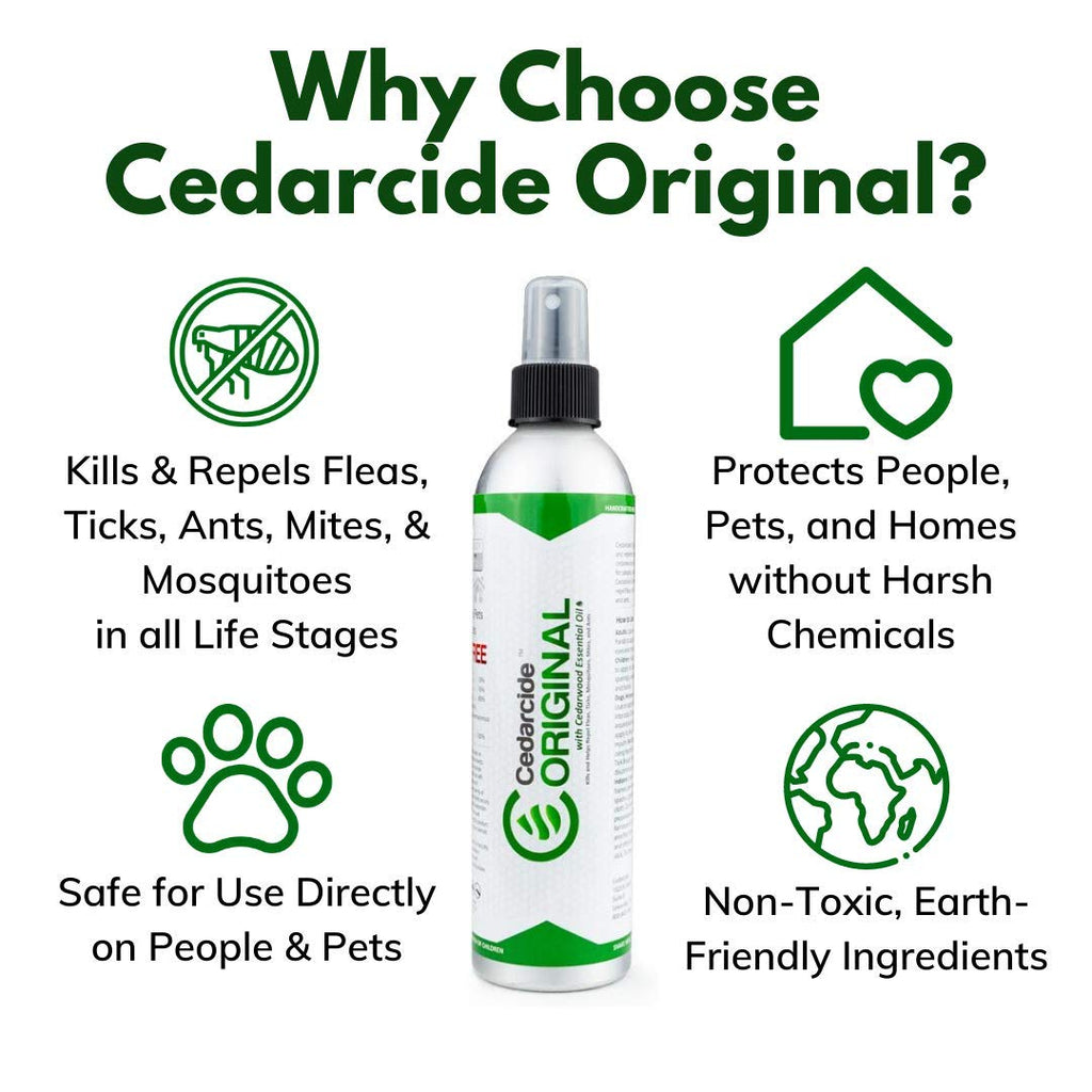 Cedarcide Original Bug Spray | Repel & Kill Fleas, Ticks, Mosquitoes, Mites, Ants & Chiggers | for use on People, Pets & Home | Natural Cedar Oil | Large Size Kit