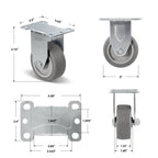 NINOSO 3" Heavy Duty Casters, Swivel Caster Wheels with Brakes, Plate Casters with Rubber Wheel for Furniture Platform Truck Dolly Cart, Set of 4 (2 Brakes & 2 Rigid)