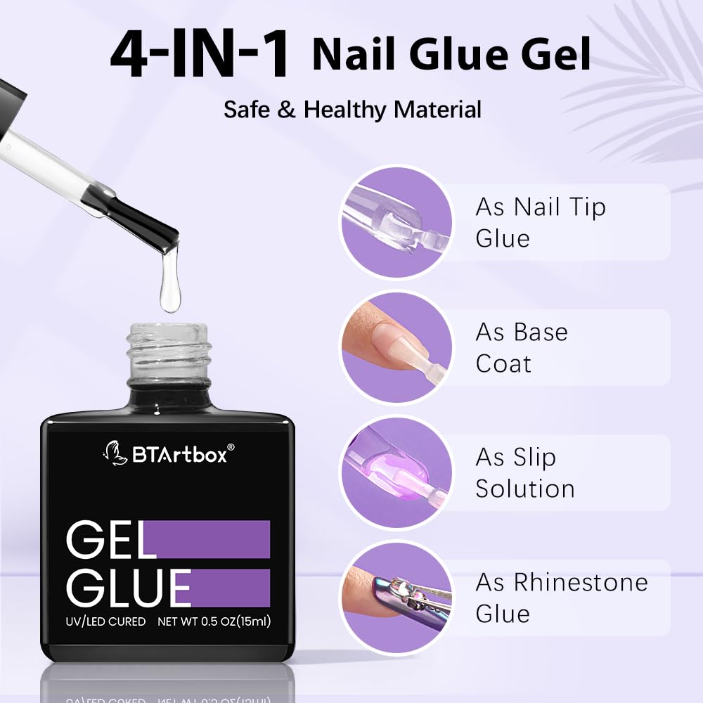 BTArtbox Short Square Gel Nails - Natural XCOATTIPS Short Fake Nails with Tip Primer Cover, Stronger Nail Adhesion, Full Matte Soft Gel Nail Tips, Clear Nail Tips Fake Nails for Nail Extensions