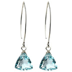 Handmade Dangle Earrings for Women - Aquamarine Blue Quartz Sterling Silver in Gift Box - Sparkly Blue Quartz Trillion - Lightweight Dangling - Trendy Long Dangly Drop Handcrafted