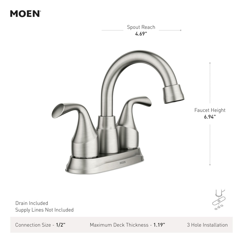Moen Idora Chrome Two-Handle Centerset Bathroom Sink Faucet with Drain Assembly, 84115