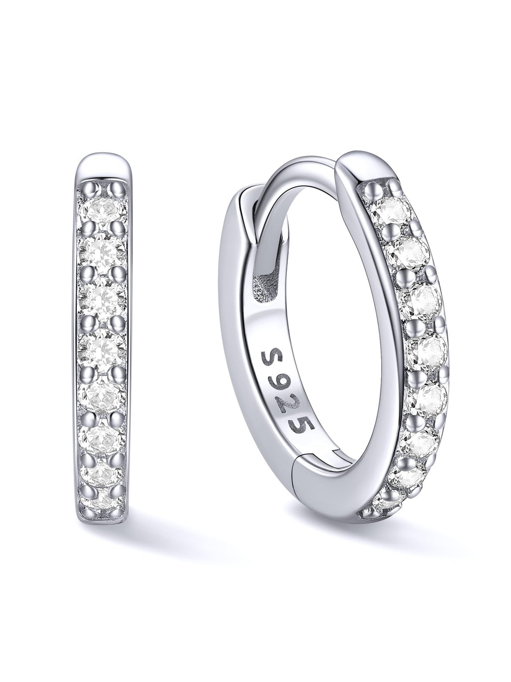 ChicSilver Silver Mini Huggie Hoop Earrings 925 Sterling Silver Earrings Cubic Zirconia Hoop Earrings for Women Cartilage Earrings Hypoallergenic 8MM