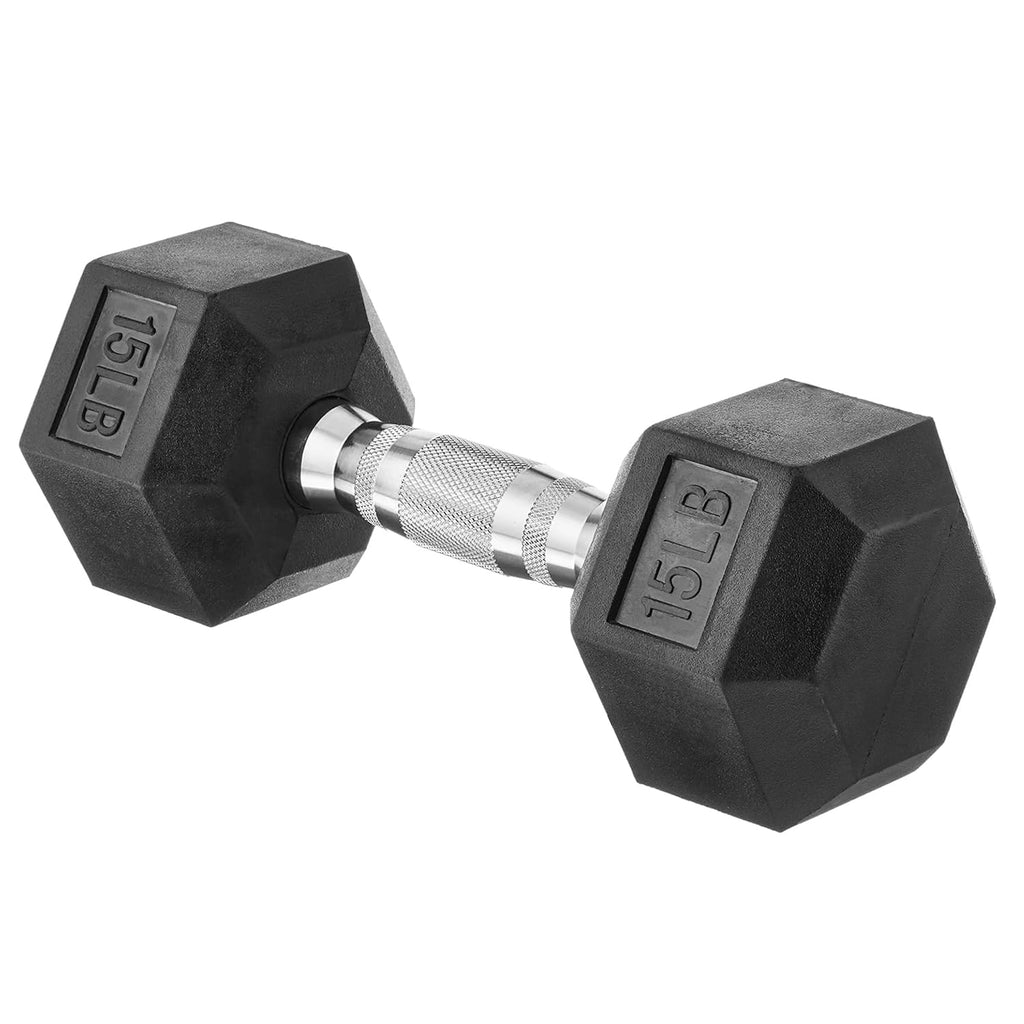 Amazon Basics Rubber Hex Dumbbell Hand Weight, 15 Pounds, Single