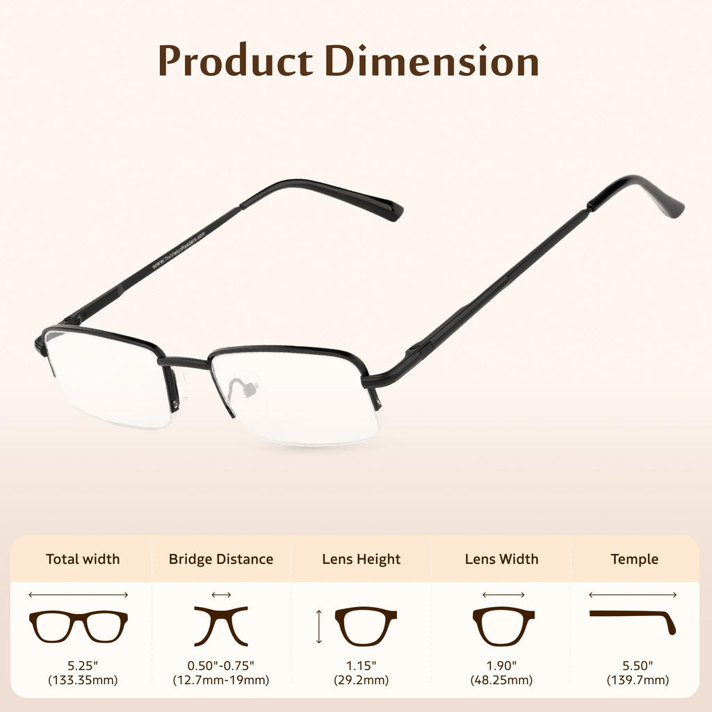 TruVision Readers 3 Pk - Gunmetal Metal Frames and Clear Acrylic Lenses 2.50