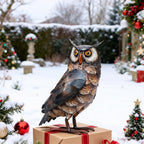 Natelf Outdoor Metal Brown Standing Owl Garden Statue for Patio Yard Decor