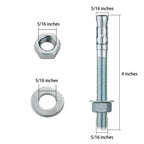 Wensilon 5/16x4" 10Pcs Inch Standard Fasteners for Heavy-Duty Zinc Wedge Anchors for Cement and Concrete