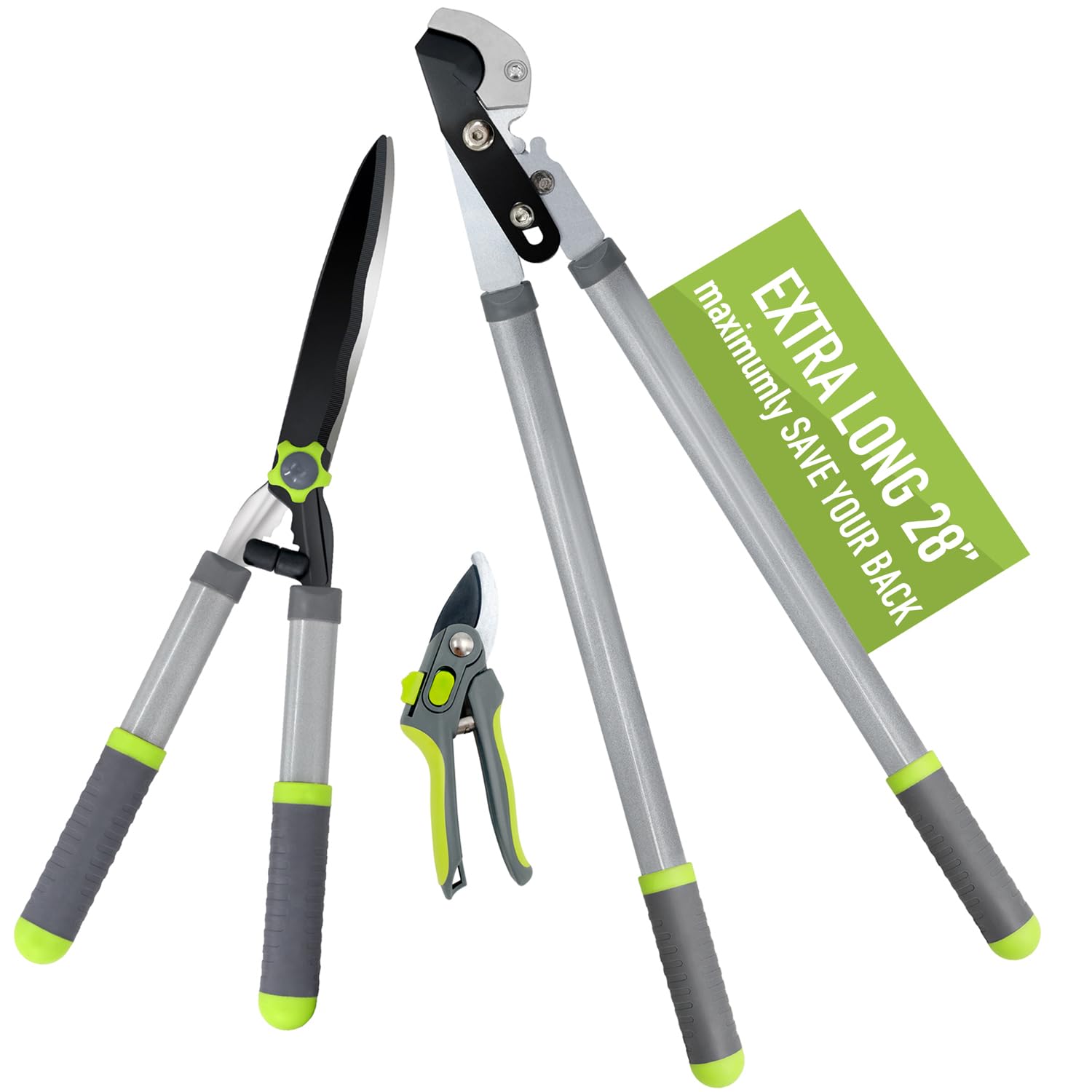 Altdorff Garden Loppers Pruning Shears, Updated 3PCS Hedge Clippers Combo Set, Branch Cutter with Compound Action, Chops Thick High Branch Ease, Professional Tree Trimmer Set Heavy Duty