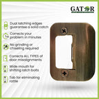 Gator Door Strike Plate with Screws, – 2-1/4" by 1-3/4" Universal Latch Restorer Alloy Steel Lock Hardware for Interior and Exterior Doors, Replacement Door Latch Plate | Antique Brass 4-Pack