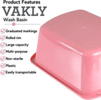 Vakly Wash Basins – Rectangular Plastic Hospital Bedside Soaking Tub - Small 7 Qt Graduated Bucket - Portable Washbasin for Washing, Cleaning, Foot Bath, Dishes, Face Cleansing Bowl (2, Pink)