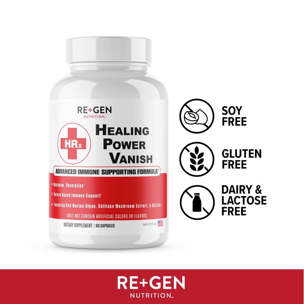 Re+Gen Nutrition Herp Rescue Healing Power Vanish, Immune Support for Women, Mushroom Supplement, Pure Shiitake Mushroom, Beta Glucan, Red Marine Algae, 60 Capsules