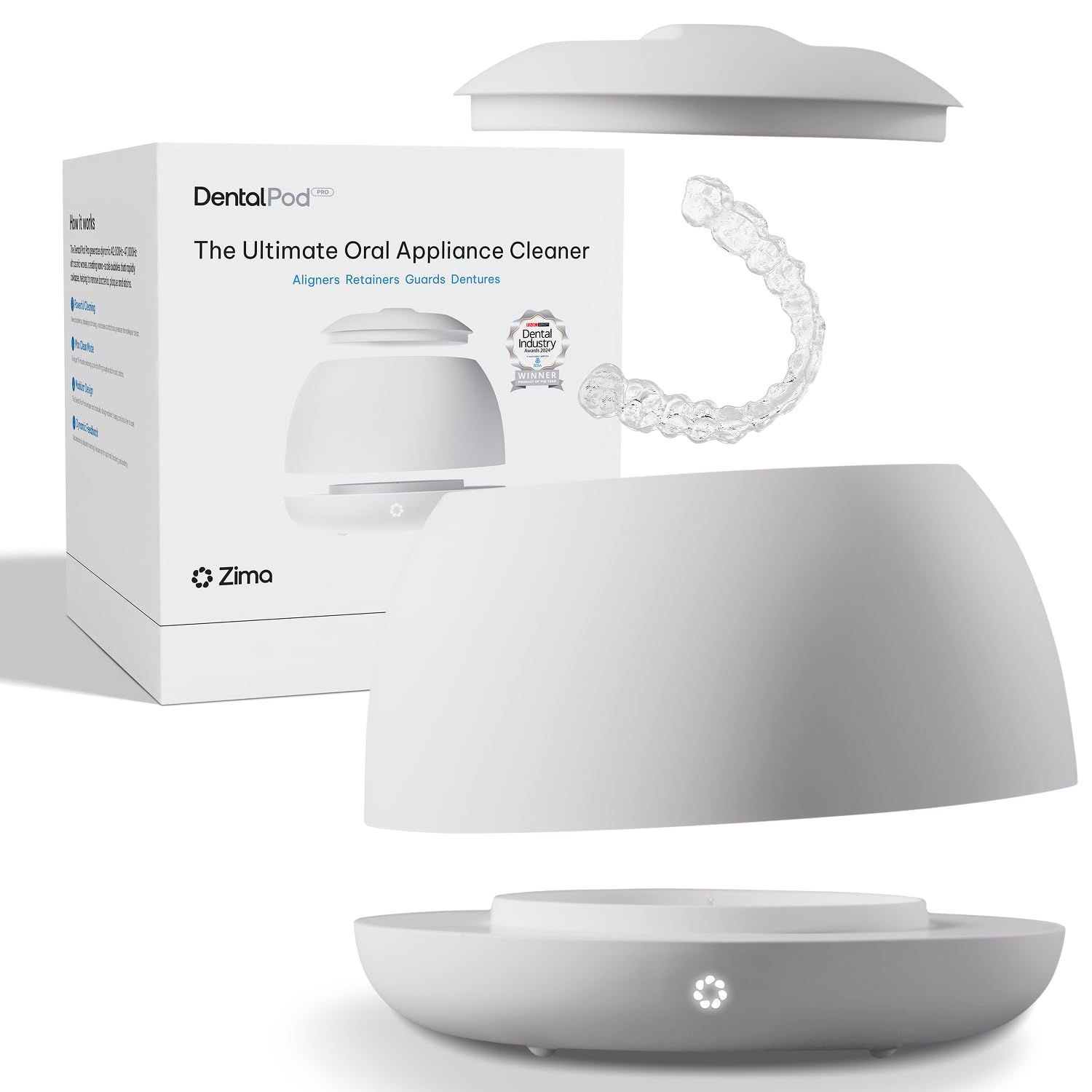 Zima Dental Pod PRO: New Ultrasonic Retainer Cleaner Machine. Market-Leading, Best Aligner Cleaner, Nightguard Cleaner, Mouthguard Cleaner, Denture Cleaner, Ultrasonic Cleaner for Oral Dental Care