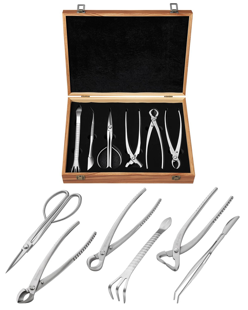 Bonsai Tool Set 6PCS with Wood Box, Stainless Steel Bonsai Tools